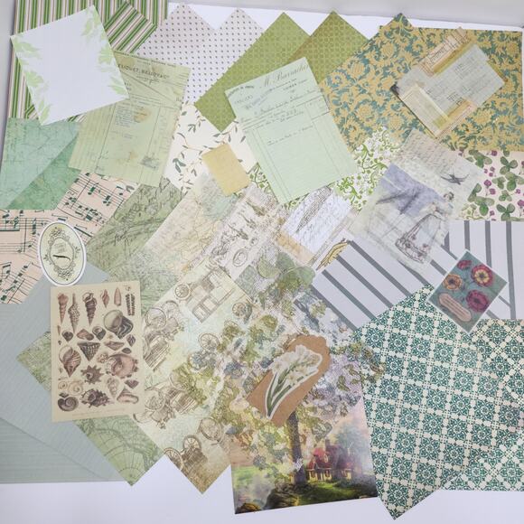 Ephemera Lot 40 Pieces Green Collection New & Vintage Junk Journal Craft Pack - Picture 1 of 7